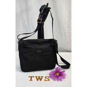 DKNY Black Nylon Crossbody Bag Gold Hardware Adjustable Strap Messenger Bag